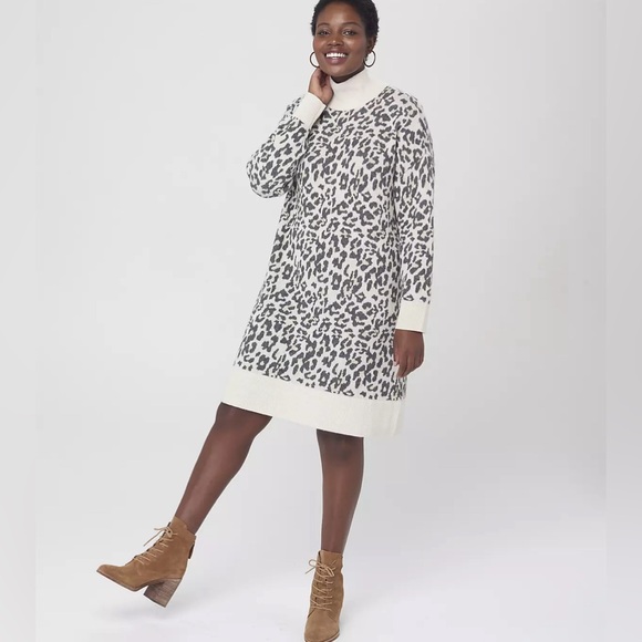 LOFT Dresses & Skirts - Loft Leopard Turtleneck Sweater Dress